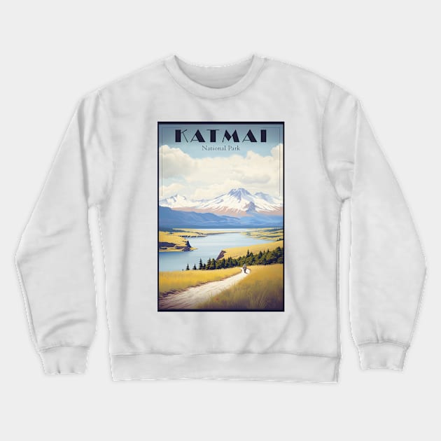 Katmai National Park Travel Poster Crewneck Sweatshirt by GreenMary Design